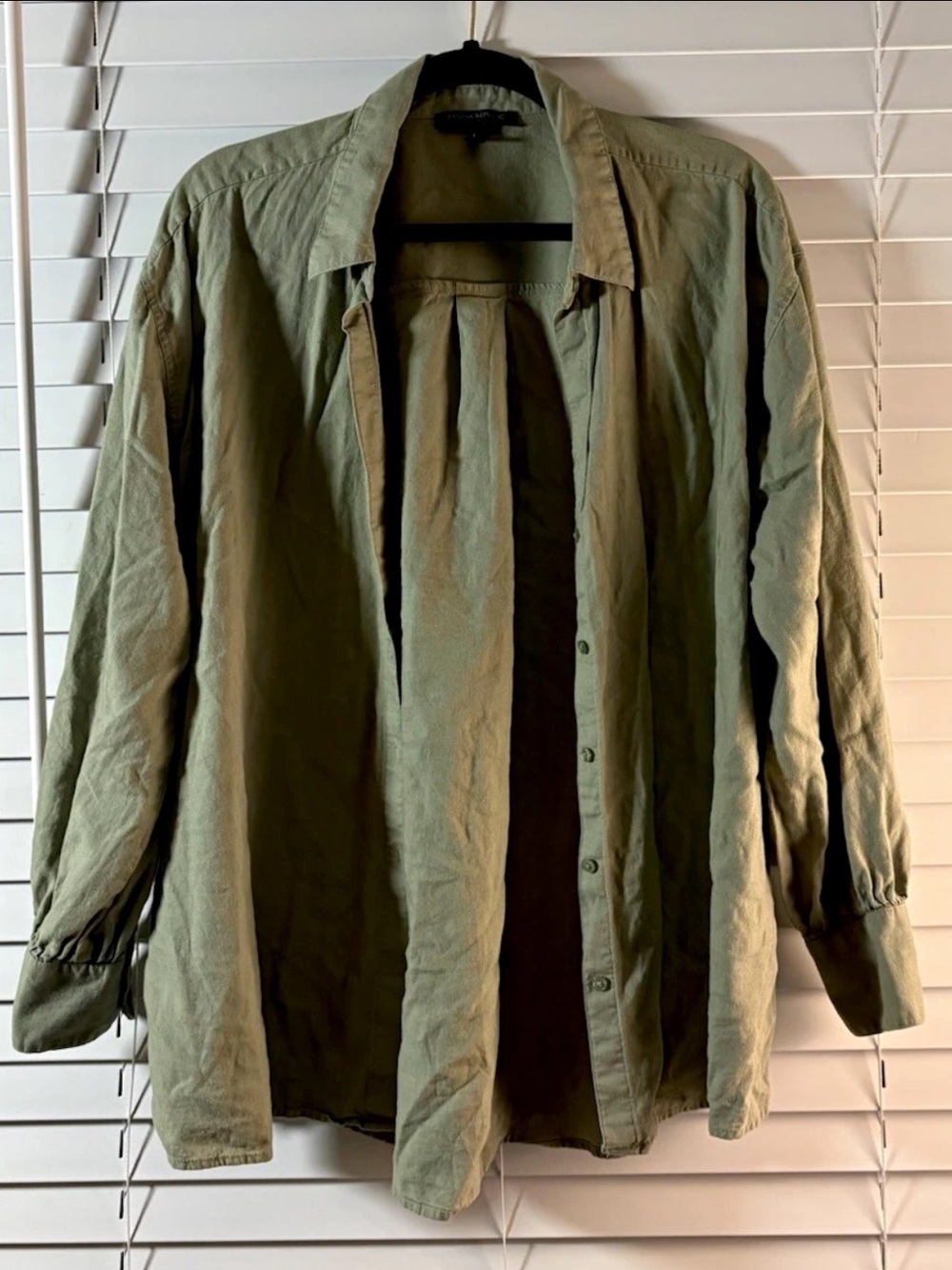 Banana Republic Cardon Green Linen Rayon Oversized Button Down Shirt Large L